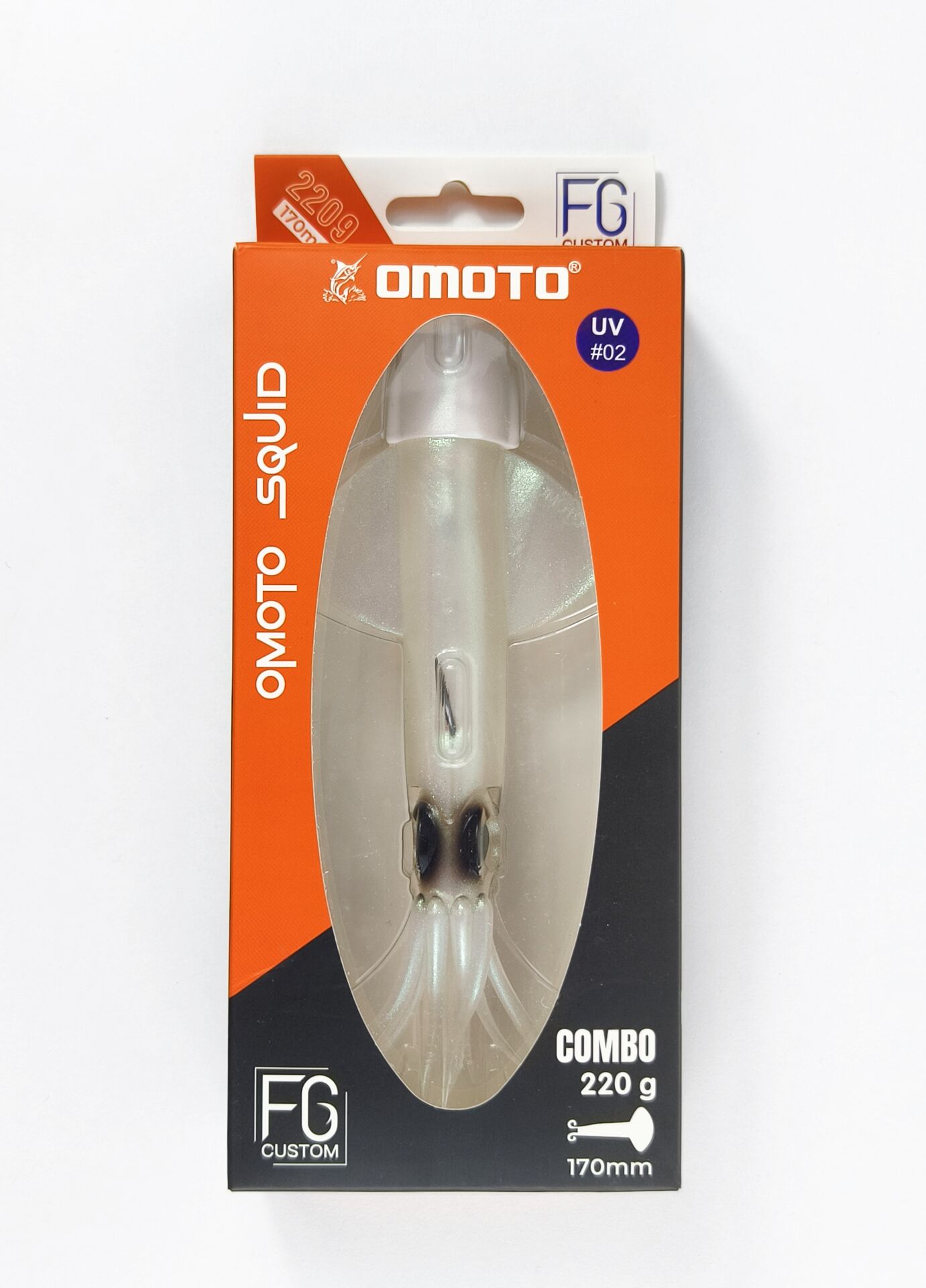 OMOTO FG CUSTOM SQUID 220GR NO:2  DEEP WHITE / RED / BLUE FLASHES