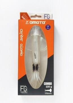 OMOTO FG CUSTOM SQUID 220GR NO:2  DEEP WHITE / RED / BLUE FLASHES