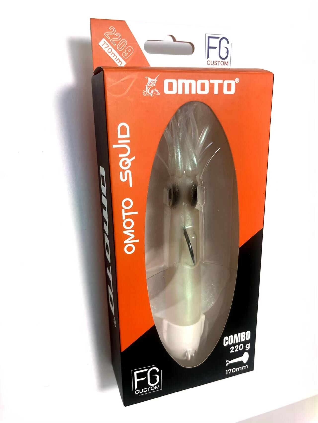 OMOTO FG CUSTOM SQUID 220GR NO:2  DEEP WHITE / RED / BLUE FLASHES